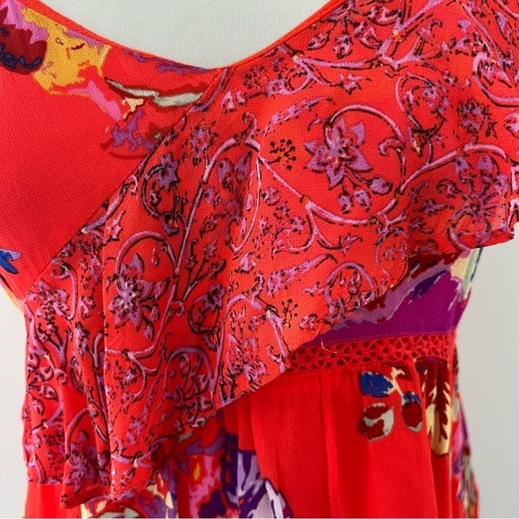 Anthropologie Maeve Grecia Ruffle Floral Asymmetrical Midi Dress Size 4 - Picture 9 of 11